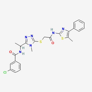 molecular formula C24H23ClN6O2S2 B4231346 3-chloro-N-{1-[4-methyl-5-({2-[(5-methyl-4-phenyl-1,3-thiazol-2-yl)amino]-2-oxoethyl}thio)-4H-1,2,4-triazol-3-yl]ethyl}benzamide 