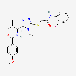 molecular formula C24H28FN5O3S B4231375 N-{1-[4-ethyl-5-({2-[(2-fluorophenyl)amino]-2-oxoethyl}thio)-4H-1,2,4-triazol-3-yl]-2-methylpropyl}-4-methoxybenzamide 