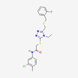 molecular formula C21H22ClFN4OS2 B4231382 N-(3-chloro-4-methylphenyl)-2-[(4-ethyl-5-{[(2-fluorobenzyl)thio]methyl}-4H-1,2,4-triazol-3-yl)thio]acetamide 
