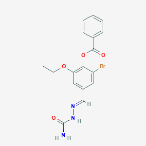 molecular formula C17H16BrN3O4 B423139 2-bromo-4-[(E)-(2-carbamoylhydrazinylidene)methyl]-6-ethoxyphenyl benzoate 