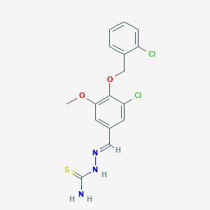 molecular formula C16H15Cl2N3O2S B423141 (2E)-2-{3-chloro-4-[(2-chlorobenzyl)oxy]-5-methoxybenzylidene}hydrazinecarbothioamide 