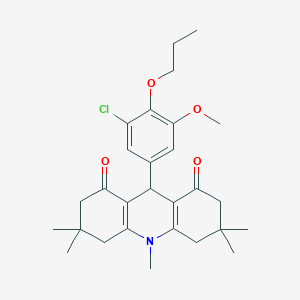 molecular formula C28H36ClNO4 B423145 9-(3-chloro-5-methoxy-4-propoxyphenyl)-3,3,6,6,10-pentamethyl-3,4,6,7,9,10-hexahydro-1,8(2H,5H)-acridinedione 