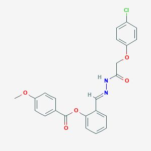 molecular formula C23H19ClN2O5 B423146 2-[(E)-{2-[(4-chlorophenoxy)acetyl]hydrazinylidene}methyl]phenyl 4-methoxybenzoate 