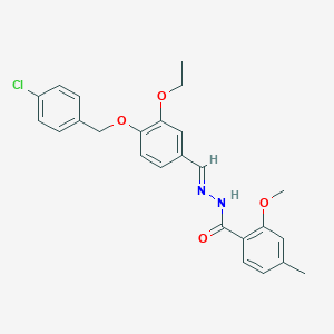 molecular formula C25H25ClN2O4 B423148 N'-{4-[(4-chlorobenzyl)oxy]-3-ethoxybenzylidene}-2-methoxy-4-methylbenzohydrazide 