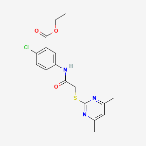 molecular formula C17H18ClN3O3S B4231496 ethyl 2-chloro-5-({[(4,6-dimethyl-2-pyrimidinyl)thio]acetyl}amino)benzoate 
