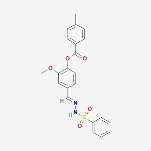 molecular formula C22H20N2O5S B423150 2-methoxy-4-{(E)-[2-(phenylsulfonyl)hydrazinylidene]methyl}phenyl 4-methylbenzoate 