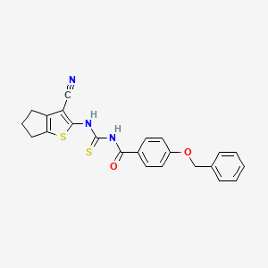 molecular formula C23H19N3O2S2 B4231517 4-(benzyloxy)-N-{[(3-cyano-5,6-dihydro-4H-cyclopenta[b]thien-2-yl)amino]carbonothioyl}benzamide 
