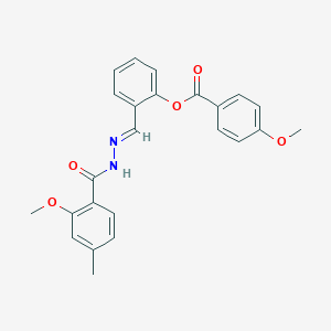 molecular formula C24H22N2O5 B423157 2-[(E)-{2-[(2-methoxy-4-methylphenyl)carbonyl]hydrazinylidene}methyl]phenyl 4-methoxybenzoate 