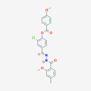 molecular formula C24H21ClN2O5 B423162 2-chloro-4-[(E)-{2-[(2-methoxy-4-methylphenyl)carbonyl]hydrazinylidene}methyl]phenyl 4-methoxybenzoate 