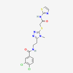 molecular formula C17H16Cl2N6O2S2 B4231626 3,4-dichloro-N-[2-(4-methyl-5-{[2-oxo-2-(1,3-thiazol-2-ylamino)ethyl]thio}-4H-1,2,4-triazol-3-yl)ethyl]benzamide 