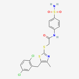 molecular formula C19H17Cl2N3O3S3 B4231706 N-[4-(aminosulfonyl)phenyl]-2-{[5-(2,5-dichlorobenzyl)-4-methyl-1,3-thiazol-2-yl]thio}acetamide 