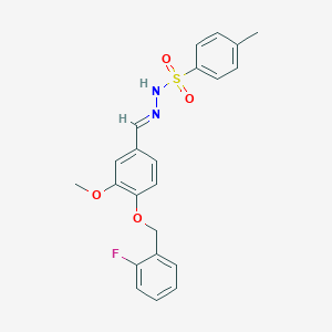molecular formula C22H21FN2O4S B423175 N'-{4-[(2-fluorobenzyl)oxy]-3-methoxybenzylidene}-4-methylbenzenesulfonohydrazide 