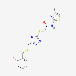 molecular formula C17H18FN5OS3 B4231750 2-[(5-{[(2-fluorobenzyl)thio]methyl}-4-methyl-4H-1,2,4-triazol-3-yl)thio]-N-(4-methyl-1,3-thiazol-2-yl)acetamide 