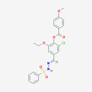 molecular formula C23H21ClN2O6S B423177 2-chloro-6-ethoxy-4-{(E)-[2-(phenylsulfonyl)hydrazinylidene]methyl}phenyl 4-methoxybenzoate 