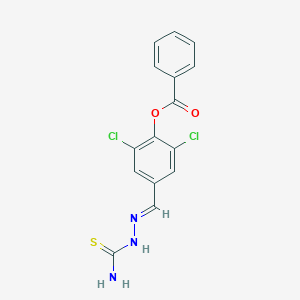 molecular formula C15H11Cl2N3O2S B423179 4-[(E)-(2-carbamothioylhydrazinylidene)methyl]-2,6-dichlorophenyl benzoate 