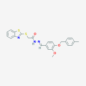 molecular formula C25H23N3O3S2 B423180 2-(1,3-benzothiazol-2-ylsulfanyl)-N'-{3-methoxy-4-[(4-methylbenzyl)oxy]benzylidene}acetohydrazide 