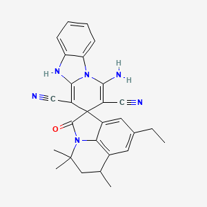 molecular formula C28H26N6O B4231815 1-amino-8'-ethyl-4',4',6'-trimethyl-2'-oxo-5',6'-dihydro-4'H,5H-spiro[pyrido[1,2-a]benzimidazole-3,1'-pyrrolo[3,2,1-ij]quinoline]-2,4-dicarbonitrile 
