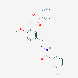 molecular formula C21H17BrN2O5S B423186 5-[(E)-{2-[(3-bromophenyl)carbonyl]hydrazinylidene}methyl]-2-methoxyphenyl benzenesulfonate 