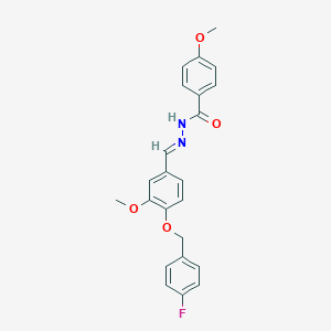 molecular formula C23H21FN2O4 B423187 N'-{4-[(4-fluorobenzyl)oxy]-3-methoxybenzylidene}-4-methoxybenzohydrazide 