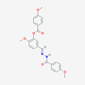 molecular formula C24H22N2O6 B423190 2-methoxy-5-[(E)-{2-[(4-methoxyphenyl)carbonyl]hydrazinylidene}methyl]phenyl 4-methoxybenzoate 