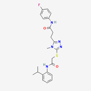 molecular formula C23H26FN5O2S B4231943 N-(4-fluorophenyl)-3-[5-({2-[(2-isopropylphenyl)amino]-2-oxoethyl}thio)-4-methyl-4H-1,2,4-triazol-3-yl]propanamide 