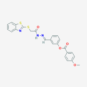 3-[(E)-{2-[(1,3-benzothiazol-2-ylsulfanyl)acetyl]hydrazinylidene}methyl]phenyl 4-methoxybenzoate