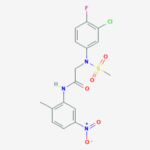 molecular formula C16H15ClFN3O5S B4231957 N~2~-(3-chloro-4-fluorophenyl)-N~1~-(2-methyl-5-nitrophenyl)-N~2~-(methylsulfonyl)glycinamide 