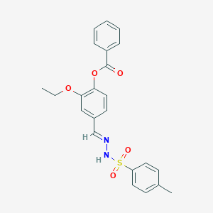 molecular formula C23H22N2O5S B423202 2-ethoxy-4-[(E)-{2-[(4-methylphenyl)sulfonyl]hydrazinylidene}methyl]phenyl benzoate 