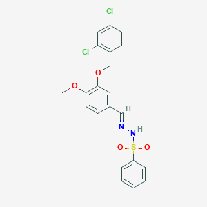 molecular formula C21H18Cl2N2O4S B423206 N'-{3-[(2,4-dichlorobenzyl)oxy]-4-methoxybenzylidene}benzenesulfonohydrazide 