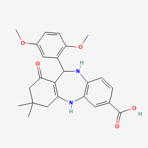 molecular formula C24H26N2O5 B4232172 11-(2,5-dimethoxyphenyl)-3,3-dimethyl-1-oxo-2,3,4,5,10,11-hexahydro-1H-dibenzo[b,e][1,4]diazepine-7-carboxylic acid 