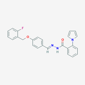 molecular formula C25H20FN3O2 B423219 N'-{4-[(2-fluorobenzyl)oxy]benzylidene}-2-(1H-pyrrol-1-yl)benzohydrazide 