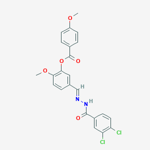 molecular formula C23H18Cl2N2O5 B423221 5-[(E)-{2-[(3,4-dichlorophenyl)carbonyl]hydrazinylidene}methyl]-2-methoxyphenyl 4-methoxybenzoate 