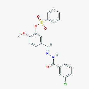 molecular formula C21H17ClN2O5S B423224 5-[(E)-{2-[(3-chlorophenyl)carbonyl]hydrazinylidene}methyl]-2-methoxyphenyl benzenesulfonate 