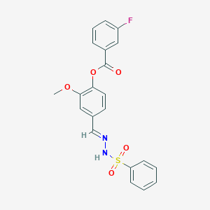 molecular formula C21H17FN2O5S B423225 2-methoxy-4-{(E)-[2-(phenylsulfonyl)hydrazinylidene]methyl}phenyl 3-fluorobenzoate 