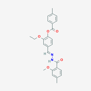 molecular formula C26H26N2O5 B423226 2-ethoxy-4-[(E)-{2-[(2-methoxy-4-methylphenyl)carbonyl]hydrazinylidene}methyl]phenyl 4-methylbenzoate 