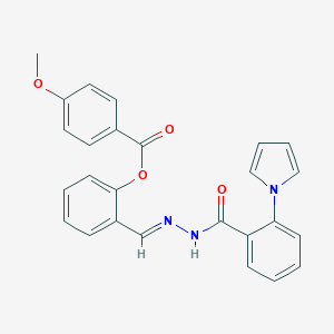 molecular formula C26H21N3O4 B423227 2-[(E)-(2-{[2-(1H-pyrrol-1-yl)phenyl]carbonyl}hydrazinylidene)methyl]phenyl 4-methoxybenzoate 