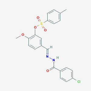 molecular formula C22H19ClN2O5S B423228 5-[(E)-{2-[(4-chlorophenyl)carbonyl]hydrazinylidene}methyl]-2-methoxyphenyl 4-methylbenzenesulfonate 