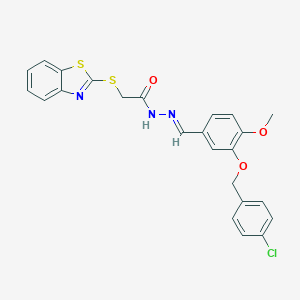 molecular formula C24H20ClN3O3S2 B423229 2-(1,3-benzothiazol-2-ylsulfanyl)-N'-{3-[(4-chlorobenzyl)oxy]-4-methoxybenzylidene}acetohydrazide 