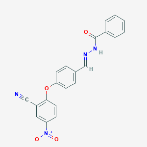 molecular formula C21H14N4O4 B423231 N'-(4-{2-cyano-4-nitrophenoxy}benzylidene)benzohydrazide 