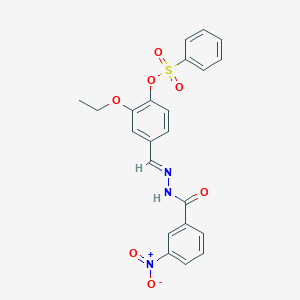 molecular formula C22H19N3O7S B423236 2-Ethoxy-4-(2-{3-nitrobenzoyl}carbohydrazonoyl)phenyl benzenesulfonate 