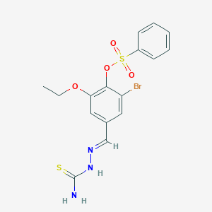molecular formula C16H16BrN3O4S2 B423239 2-bromo-4-[(E)-(2-carbamothioylhydrazinylidene)methyl]-6-ethoxyphenyl benzenesulfonate 