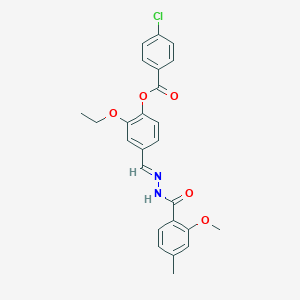 molecular formula C25H23ClN2O5 B423240 2-ethoxy-4-[(E)-{2-[(2-methoxy-4-methylphenyl)carbonyl]hydrazinylidene}methyl]phenyl 4-chlorobenzoate 