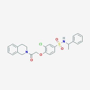 molecular formula C25H25ClN2O4S B4232417 3-chloro-4-[2-(3,4-dihydro-2(1H)-isoquinolinyl)-2-oxoethoxy]-N-(1-phenylethyl)benzenesulfonamide 