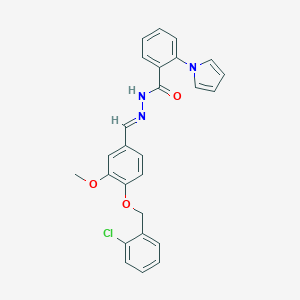 molecular formula C26H22ClN3O3 B423247 N'-{4-[(2-chlorobenzyl)oxy]-3-methoxybenzylidene}-2-(1H-pyrrol-1-yl)benzohydrazide 