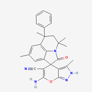 6-amino-3,4',4',6',8'-pentamethyl-2'-oxo-6'-phenyl-5',6'-dihydro-1H,4'H-spiro[pyrano[2,3-c]pyrazole-4,1'-pyrrolo[3,2,1-ij]quinoline]-5-carbonitrile