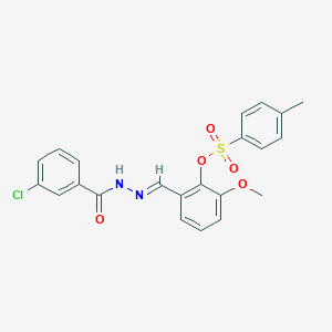 molecular formula C22H19ClN2O5S B423251 2-[(E)-{2-[(3-chlorophenyl)carbonyl]hydrazinylidene}methyl]-6-methoxyphenyl 4-methylbenzenesulfonate 