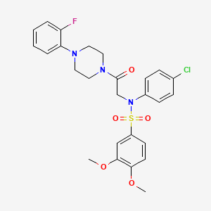 molecular formula C26H27ClFN3O5S B4232549 N-(4-chlorophenyl)-N-{2-[4-(2-fluorophenyl)-1-piperazinyl]-2-oxoethyl}-3,4-dimethoxybenzenesulfonamide 