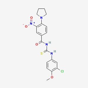 N-{[(3-chloro-4-methoxyphenyl)amino]carbonothioyl}-3-nitro-4-(1-pyrrolidinyl)benzamide
