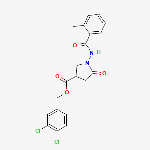 molecular formula C20H18Cl2N2O4 B4232625 3,4-dichlorobenzyl 1-[(2-methylbenzoyl)amino]-5-oxo-3-pyrrolidinecarboxylate 