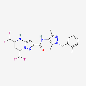 molecular formula C22H24F4N6O B4232649 5,7-bis(difluoromethyl)-N-[3,5-dimethyl-1-(2-methylbenzyl)-1H-pyrazol-4-yl]-4,5,6,7-tetrahydropyrazolo[1,5-a]pyrimidine-2-carboxamide 